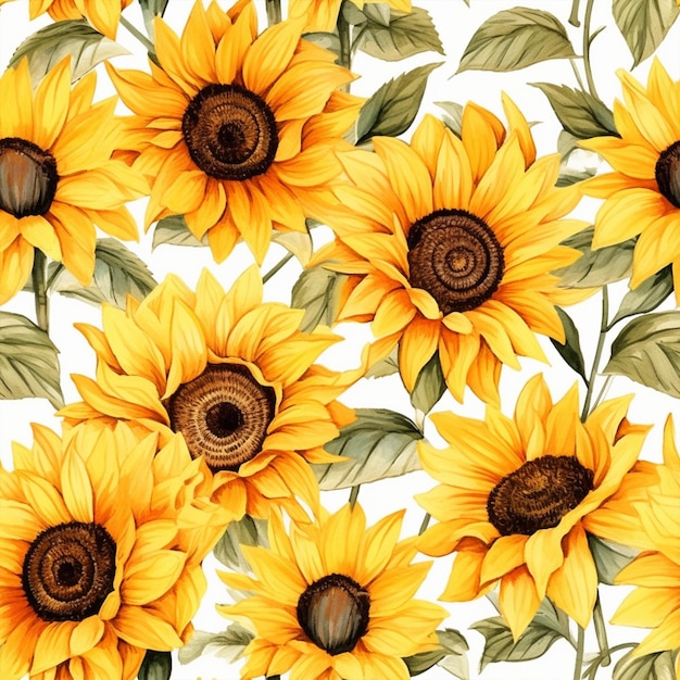 Watercolor sunflowers seamless pattern flower background