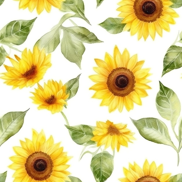 Watercolor sunflowers on a white background.