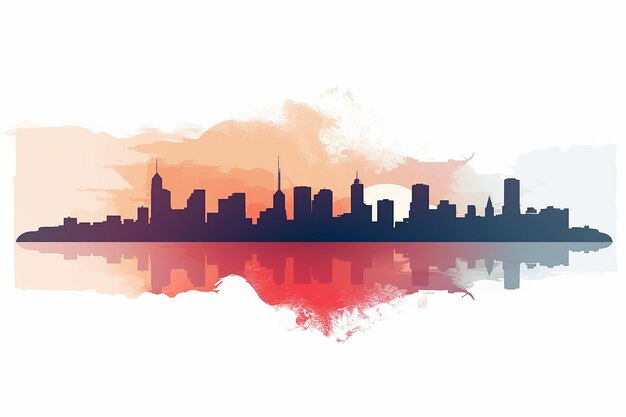 watercolor sunset cityscape landscape vector illustration on white background