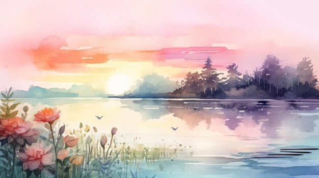 Photo watercolor sunset image aigenerated