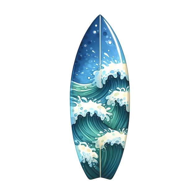 Watercolor Surfboard With Sea Wave