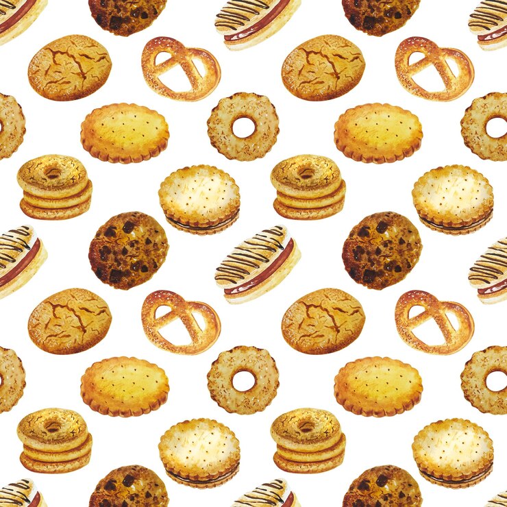 Watercolor sweet bakery cookies seamless pattern