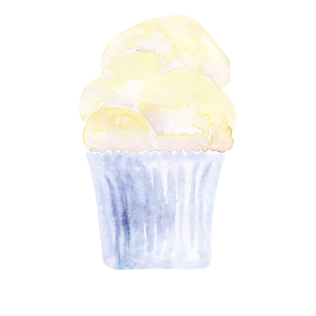 Watercolor sweet cupcake on a white background