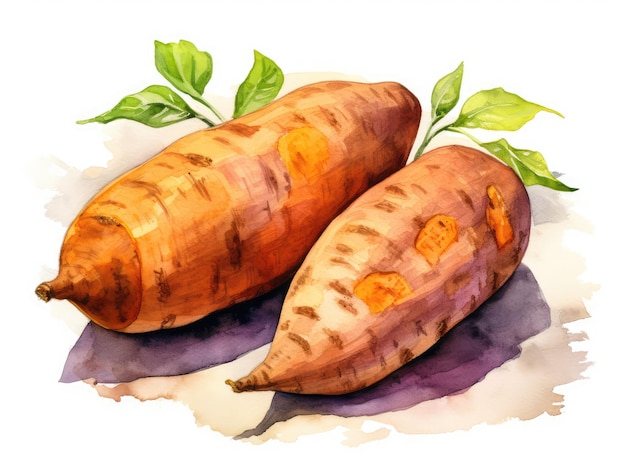 Photo watercolor sweet potato isolated aquarelle sweetpotato creative watercolor batata