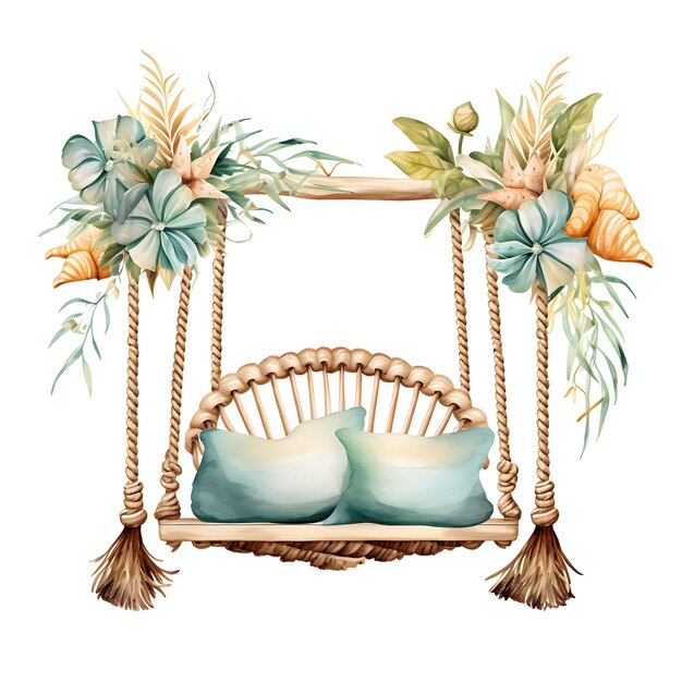 Watercolor of Swing With Seashell Accents Seashell Shaped Cushions Nautica Clipart Tshirt Isolated