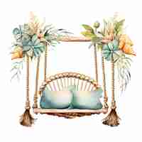 Photo watercolor of swing with seashell accents seashell shaped cushions nautica clipart tshirt isolated