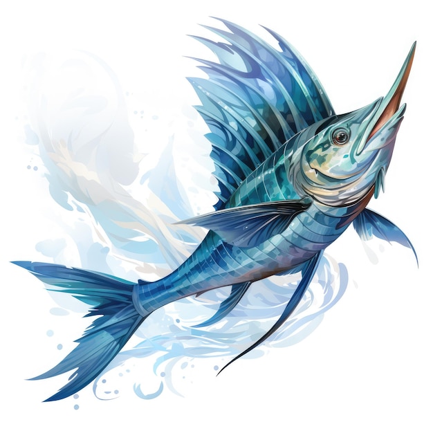 watercolor Swordfish dragon full clipart Generative Ai