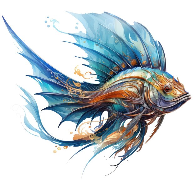 Photo watercolor swordfish dragon full clipart generative ai