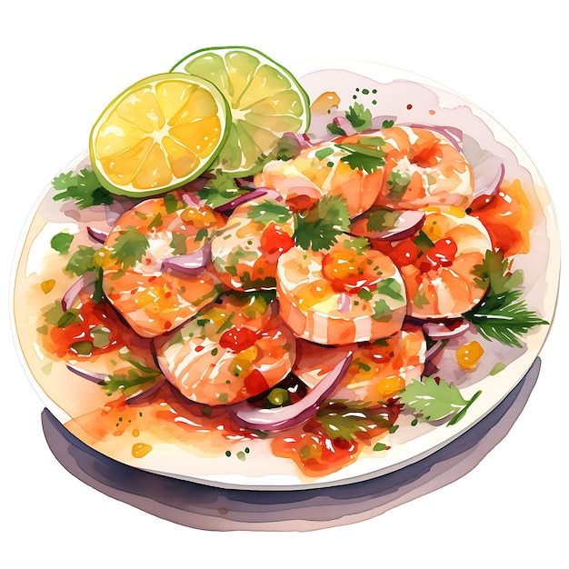 Watercolor of a Tantalizing Plate of Ceviche a Refreshing La Beauty Painting Art Food Cuisine