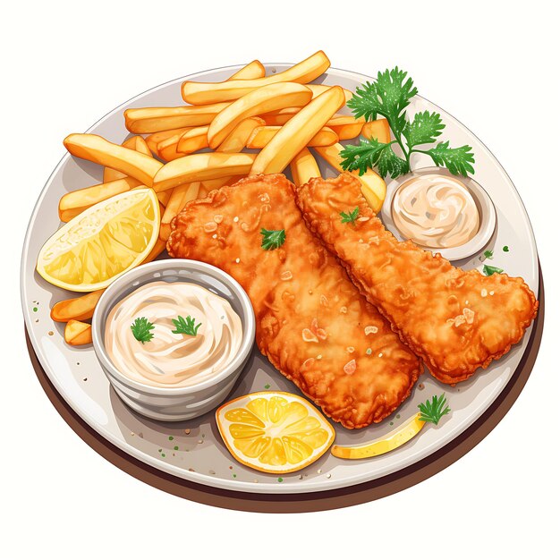 Watercolor of a tempting plate of fish and chips a classic b beauty painting art food cuisine