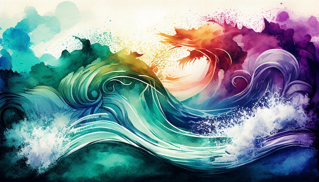 Watercolor texture waves soft colorw wavy backgroundGenerative AI