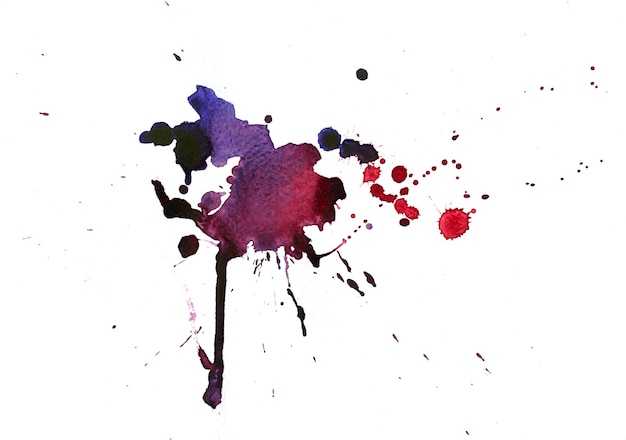 Watercolor texture with dark red and blue stains on white background