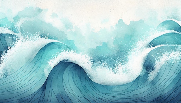 Watercolor textured waves blue pastel color wavy backgroundGenerative AI