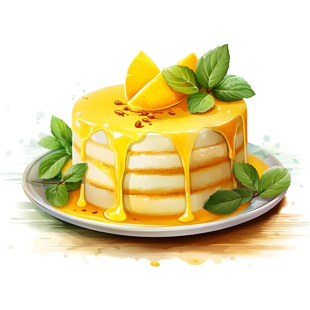 Photo watercolor of thai mango cake thai inspired cake yellow color concept mang clipart isolated dessert