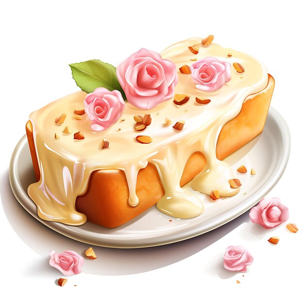 Photo watercolor of thai rose custard toast thai dessert pink color concept toas clipart isolated dessert