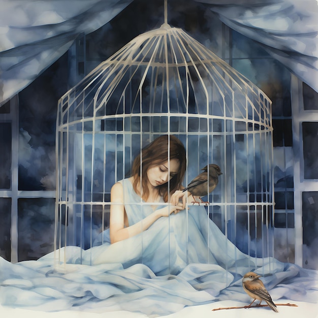 Watercolor_the_Bird_Sleeps_in_a_White_Cage_Watercolor_cute_handrawn_