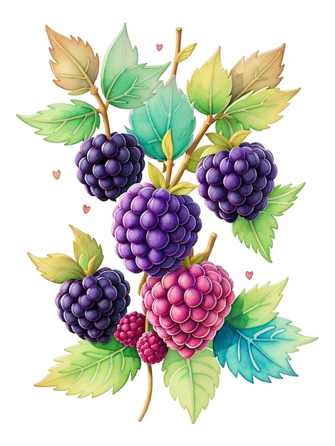 watercolor three blackberry fruit illustration