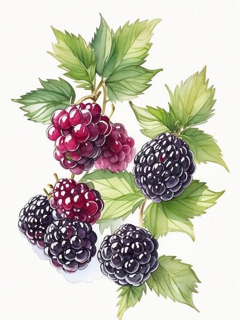 Photo watercolor three blackberry fruit illustration