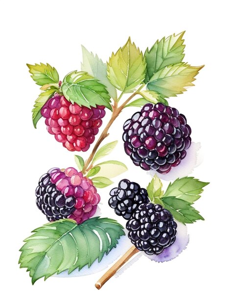 watercolor three blackberry fruit illustration