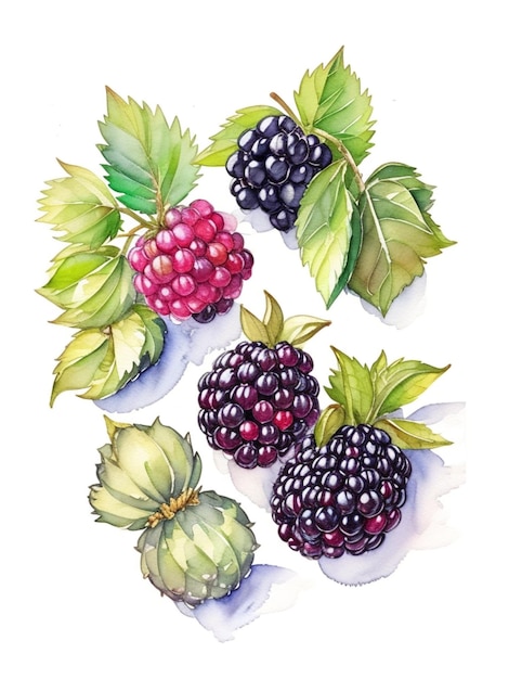 watercolor three blackberry fruit illustration