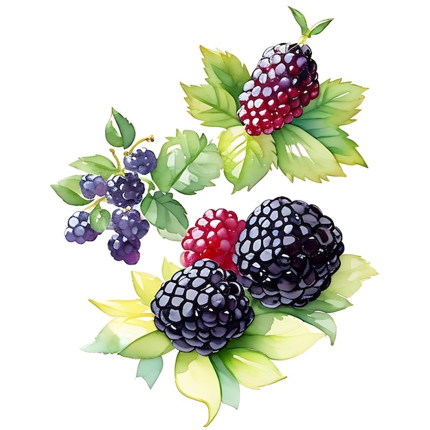 Watercolor three blackberry fruit