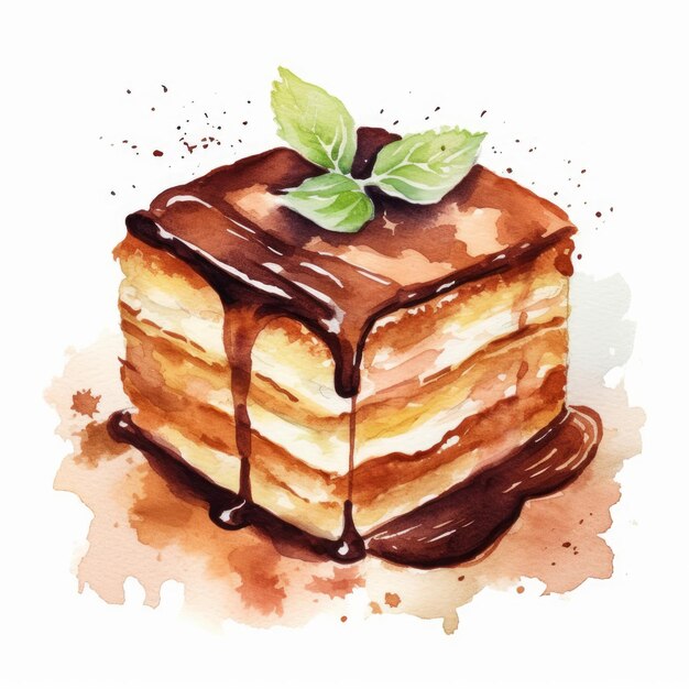 Watercolor Tiramisu With Chocolate Glaze