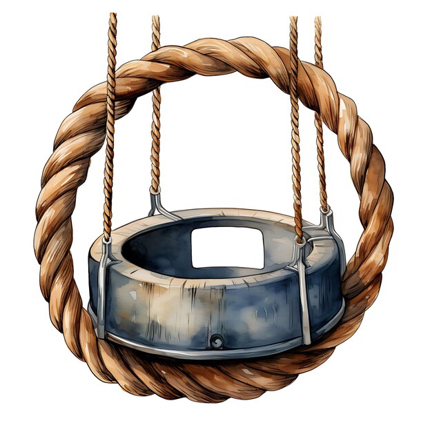 Foto acquerello di pneumatici swing denim cuscini corde spesse terra acquerello rust clipart maglietta isolata