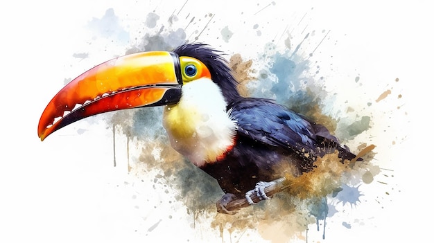 Watercolor toucan illustration AI Generative Generative AI