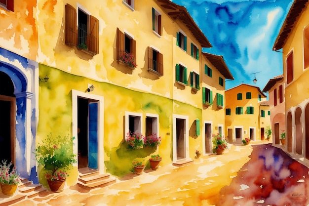 A watercolor town Germany Austria Watercolor Painting of a German or Austrian Town Generative AI