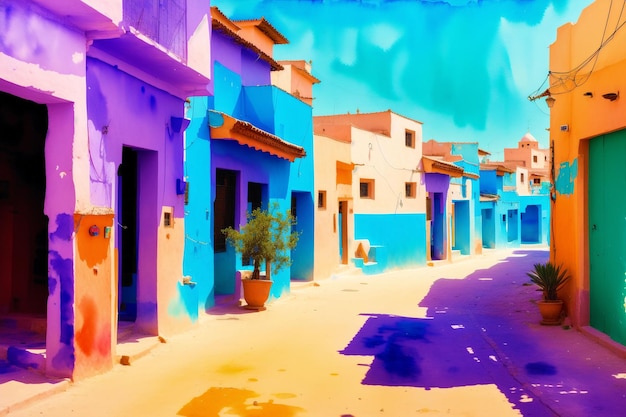 A watercolor townMediterranean Paradise Watercolor Painting of a Charming Greek Town Generative AI