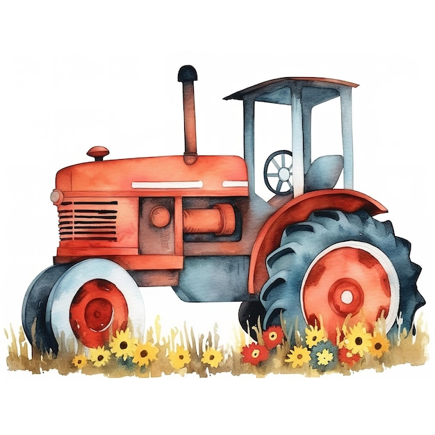 Photo watercolor tractor on white background