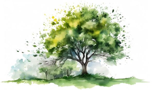 Foto albero d'acquerello in natura