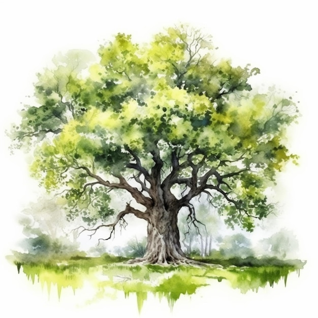 Watercolor tree on a white background.