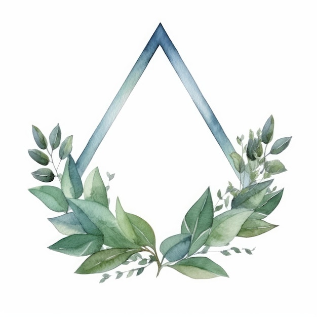 Watercolor Triangle eucalyptus leaf frame single white background AI generated