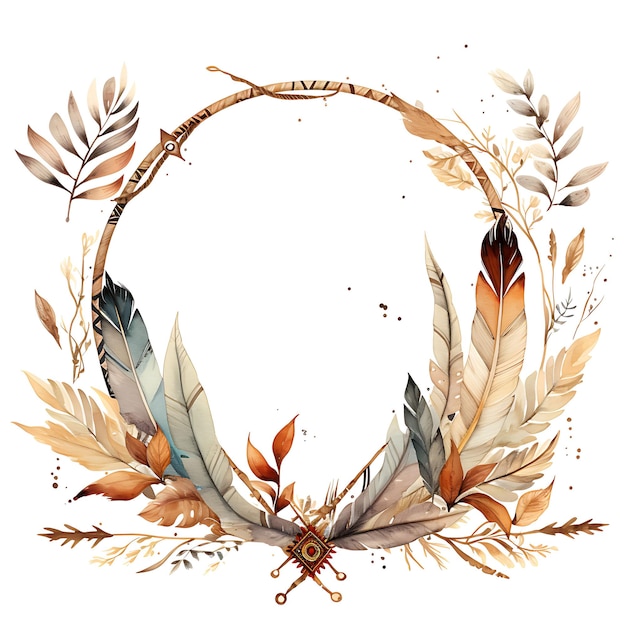 Watercolor of Tribal Inspired Frame With Sandalwood Tree Arrow and Feather Clipart Tshirt Design