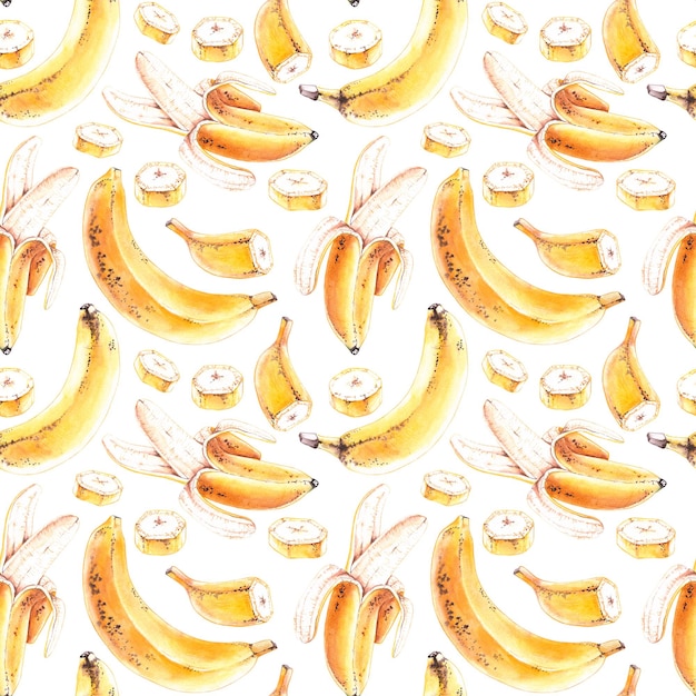 Photo watercolor tropical banana pattern