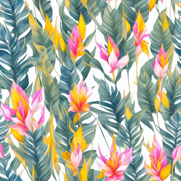 Watercolor Tropical flower plant background seamless patterns