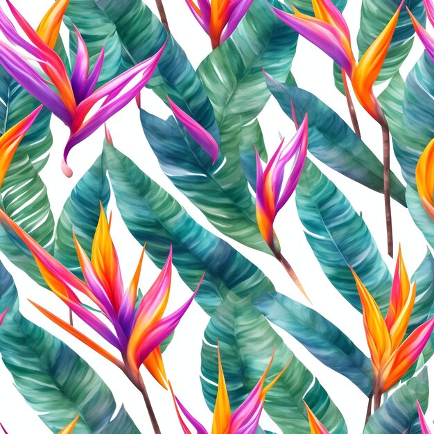 Watercolor Tropical flower plant background seamless patterns