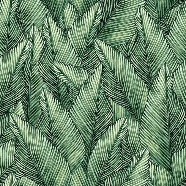 Watercolor tropical leaves seamless pattern background.