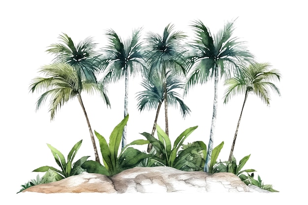 Watercolor tropical leaves on white background AI