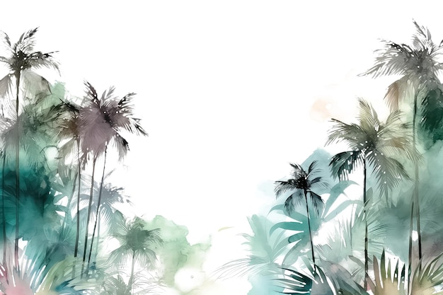 Photo watercolor tropical leaves on white background ai