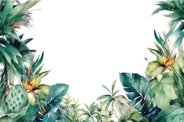 Foto foglie tropicali dell'acquerello su sfondo bianco ai