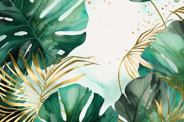 Watercolor tropical leaves