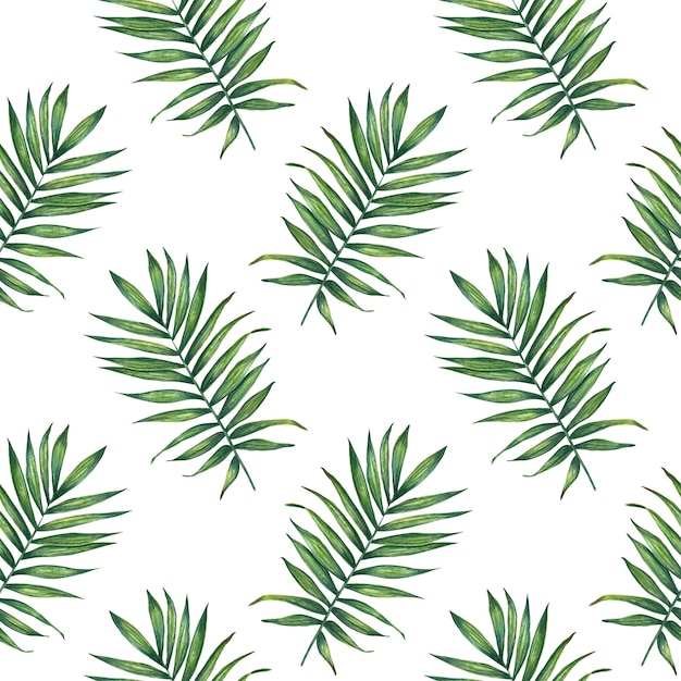 Watercolor tropical palm leaves seamless pattern.