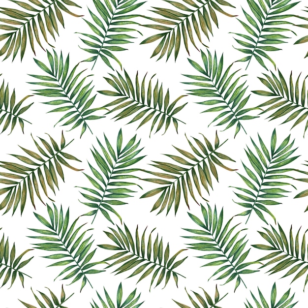 Watercolor tropical palm leaves seamless pattern.