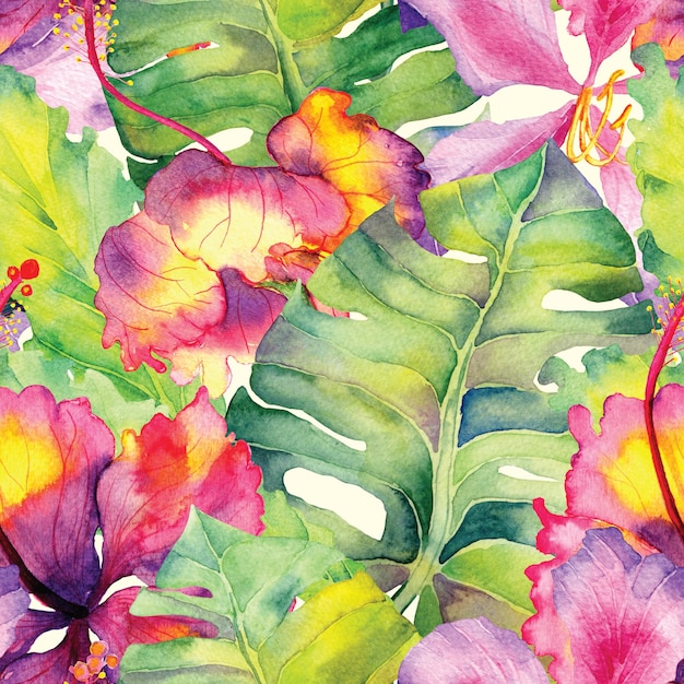 Photo watercolor tropical pattern.