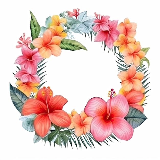 Watercolor tropical wreath isolated Illustration AI GenerativexA