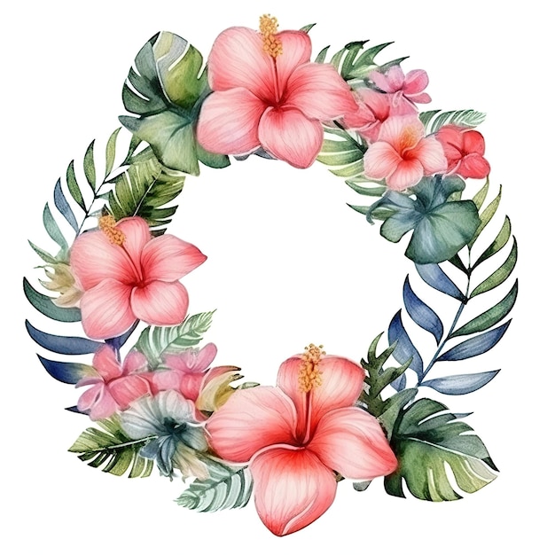 Watercolor tropical wreath isolated Illustration AI GenerativexA