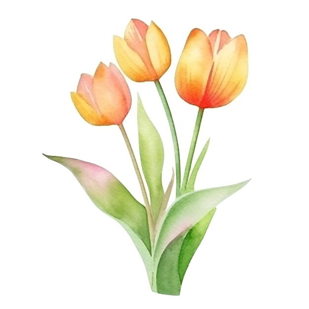 watercolor tulip on white background