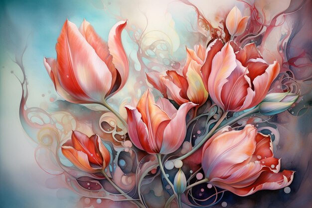 watercolor of tulips decorations wallpaper background